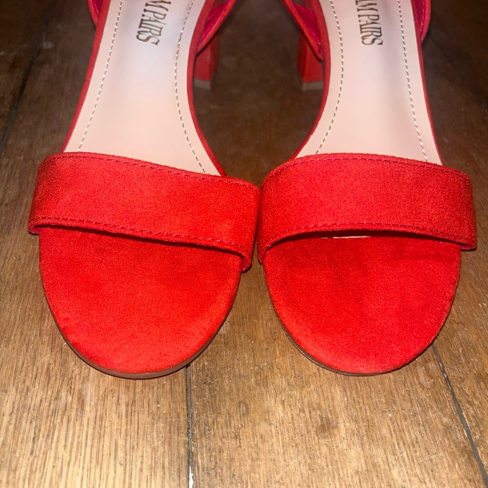 Dream Pairs Ankle Strap Sandals Open Toe Heels Shoes Orange Faux Suede Sz 6.5 - Picture 4 of 8